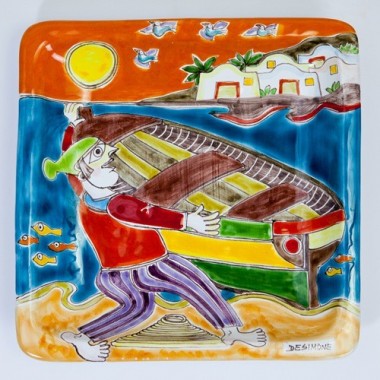 Piatto Quadrato Pescatore ceramiche de simone 20x20 DS 03 Piatto Quadrato Pescatore ceramiche de simone 20x20 DS 03